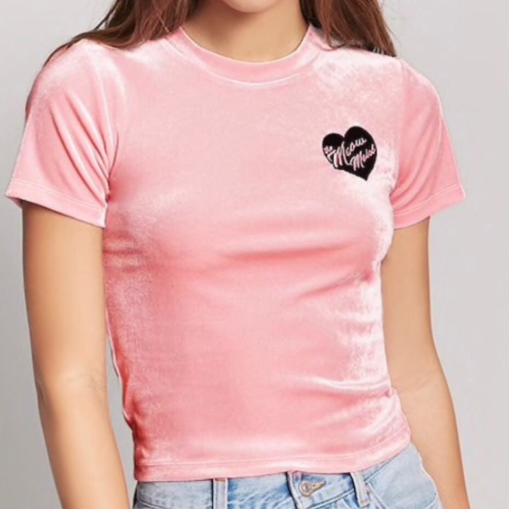 Forever 21 Laser Kitten Velvet Patch PINK Tee (SZ Medium)